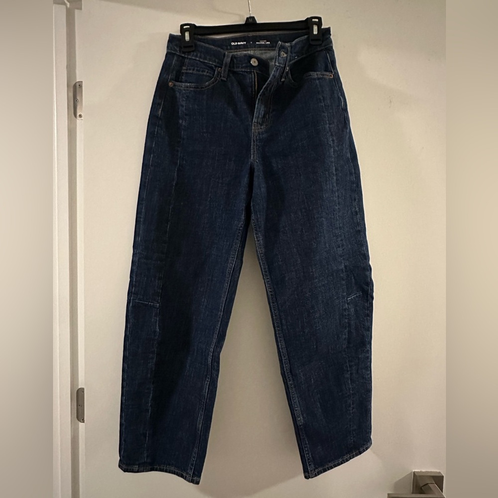 Dark Blue barrel Denim Jeans. Like new. Worn once.